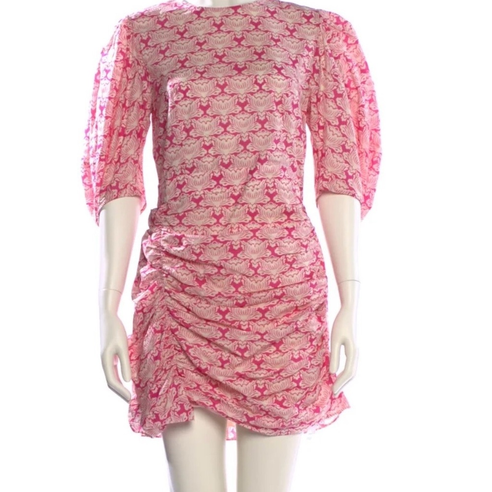 RHODE Pink Printed Ruched Mini Dress